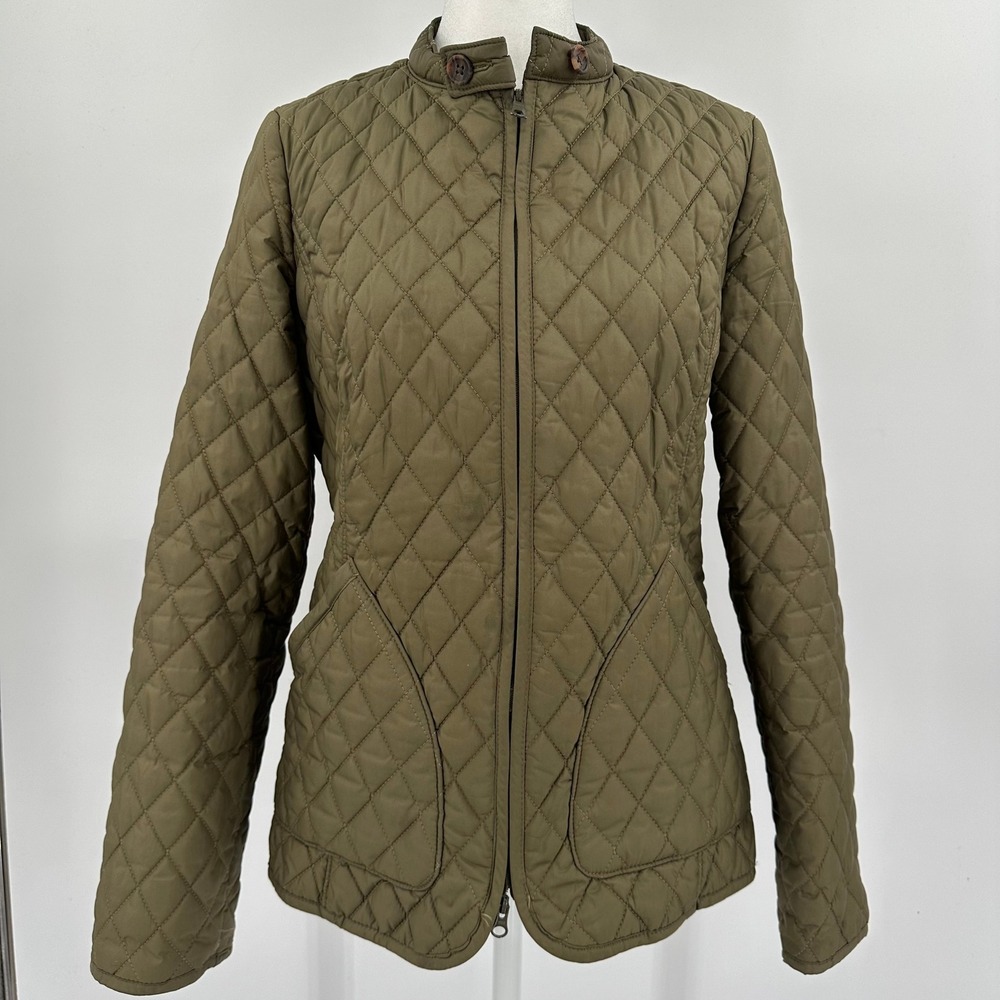 Banana Republic Olive Green Diamond Quilted Zip Up Mock Neck Jacket Womens S